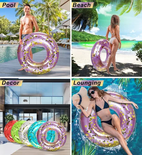 Miniatura 3 de POZA Flotador de Tubo Inflable para Piscina – Anillo de natación de confeti brillante, Tubo Inflable de Servicio Pesado Resistente a los Rayos UV