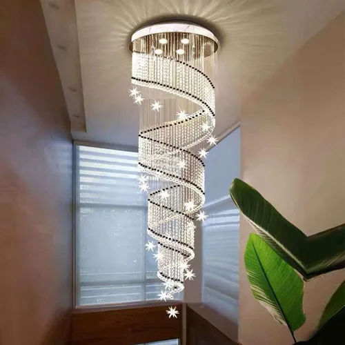 Miniatura 6 de Moderna lámpara colgante de cristal K9 con forma de gota de lluvia en espiral de cristal, lámpara colgante para sala de estar, hotel, escaleras