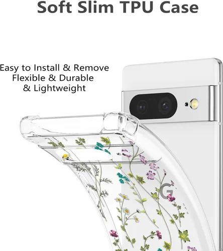 Miniatura 5 de RALEAVO Funda floral para Google Pixel 8, funda transparente para teléfono con patrón de ramas de flores, delgada y bonita, para niñas y mujeres