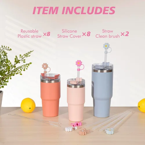 Miniatura 6 de Jetstop Repuesto de popote reutilizable compatible con Stanley Cup, con cubierta de tapón reutilizable, juego de 8 piezas, accesorios para vaso C_8