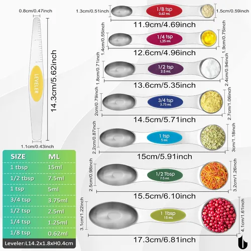 Miniatura 2 de Urbanstrive Juego de Cucharas Medidoras Magnéticas de Acero Inoxidable, de Doble Cara para Alimentos Líquidos y Secos, Juego de Tazas y Cucharas