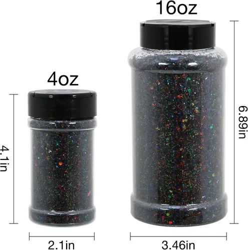 Miniatura 4 de TORC Purpurina holográfica negra de 4 onzas, mezcla de purpurina gruesa a granel para decoración de festivales de arte cosmético de resina Plateado