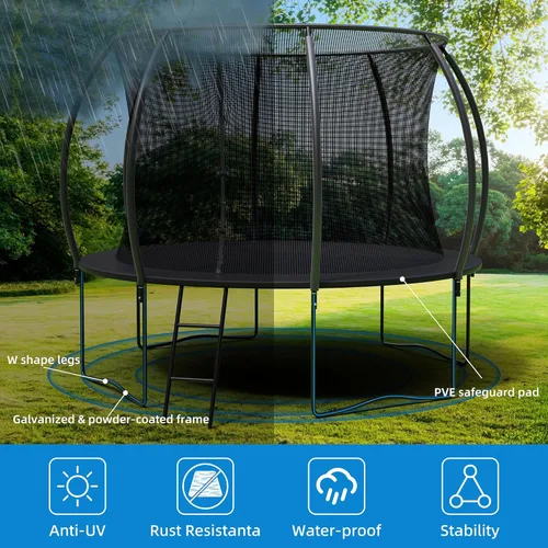 Miniatura 3 de ALTLER Trampolín de 12 pies y 14 pies con red de recinto para salto al aire libre, redondo, aprobado por ASTM, resistente, con alfombrilla de rebote