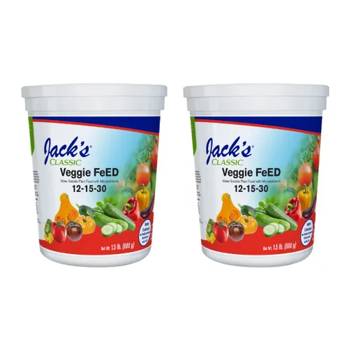 Jack's Classic 12-15-30 Fertilizante soluble en agua para alimentos vegetales con micronutrientes, 1.5 libras, paquete de 2 – Crecimiento de plantas