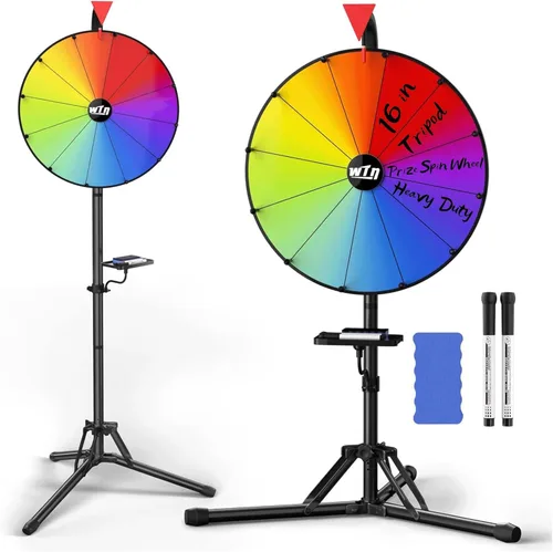 Rueda giratoria de premios de 16 pulgadas con soporte, altura ajustable de 36 a 64 pulgadas, rueda giratoria de la fortuna con 12 ranuras de color
