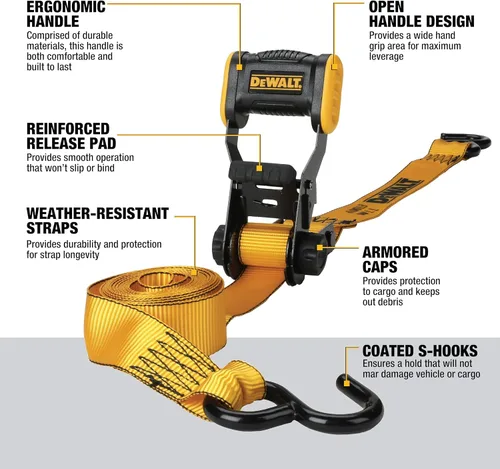 Miniatura 2 de DEWALT DXBC18001-12PK Negro/Amarillo Correas de Amarre de Trinquete de 1.25" x 12' - Transporte de Carga Ligero