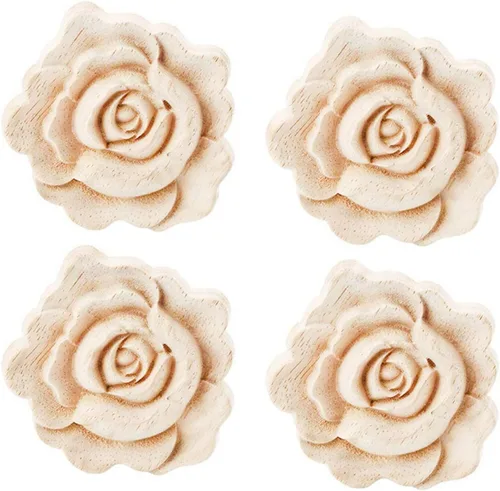 4 piezas de madera tallada de onlay apliques de madera de rosa tallada para muebles de cama, decoración de gabinete