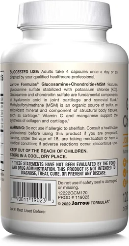 Miniatura 10 de Sumplemento Jarrow Formulas glucosamina, condroitina y MSM, GCM120, 1, 1