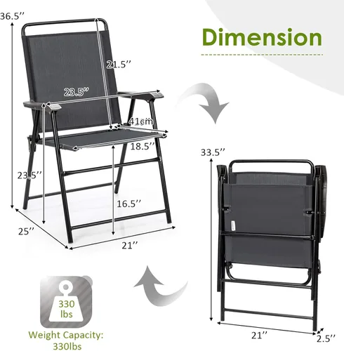Miniatura 3 de S AFSTAR Juego de 4 sillas de patio plegables para exteriores, con reposabrazos curvados y respaldo alto, ideal para jardín, campamento, patio