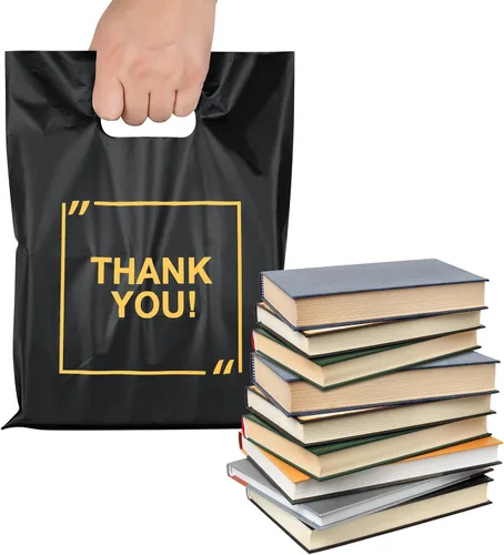 Miniatura 3 de Paquete de 50 bolsas de plástico troqueladas con logotipo de agradecimiento de 9 x 12 pulgadas, bolsas de mercancía extragruesas, brillantes