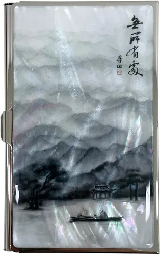 Miniatura 23 de Tarjetero de madreperla para tarjetas de presentación, cédula de identidad, tarjetas de crédito, tarjetero de viaje de metal de acero inoxidable