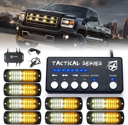 Miniatura 14 de Xprite - Kit de luces estroboscópicas LED ámbar de 24 piezas con panel de control, montaje en superficie, luz de advertencia de emergencia