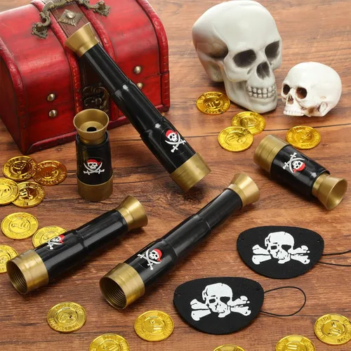 Miniatura 5 de Libima Juego de 24 accesorios para disfraz de pirata, parches de fieltro para los ojos y telescopios de plástico retráctiles para niños, recuerdos