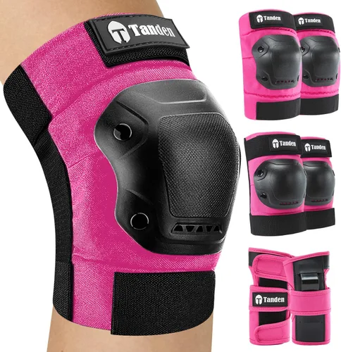 Miniatura 8 de Tanden Equipo de Protección para Patineta, Juego de Almohadillas para Rodillas y Codos, Almohadillas para Codos y Rodillas para Patinaje sobre Negro