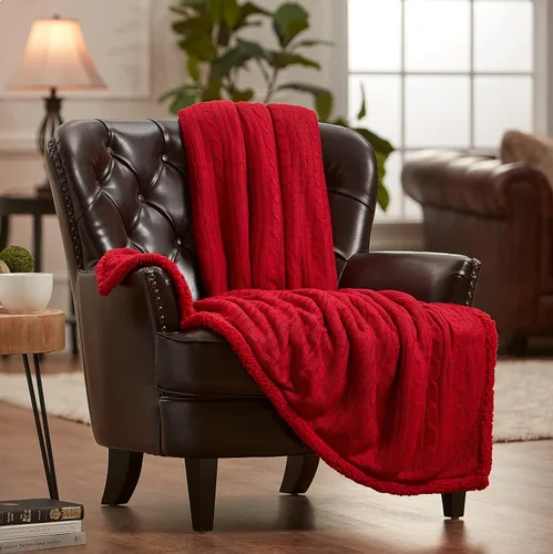 Miniatura 4 de Chanasya Manta de punto trenzado suave, color beige crema, afelpada de sherpa, gruesa, cálida, ligera, acogedora, moderna, para sofá, sala de estar