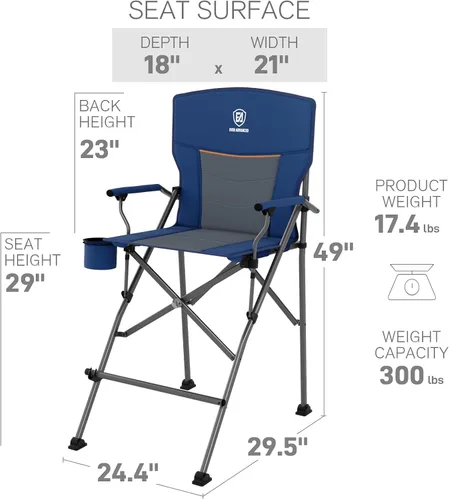 Miniatura 3 de EVER ADVANCED Silla alta de directores de campamento con portavasos de 31 pulgadas, silla plegable de altura de barra para campamento, deportes
