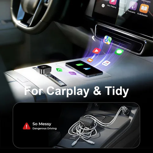 Miniatura 4 de Adaptador CarPlay inalámbrico 2 en 1 para Apple iPhone y Android Auto – CarPlay con cable a dispositivo inalámbrico, en forma de T para auto USB