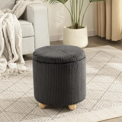Miniatura 21 de Adeco Otomana redonda de almacenamiento, taburete tapizado para maquillaje, taburete de terciopelo para dormitorio, dormitorio
