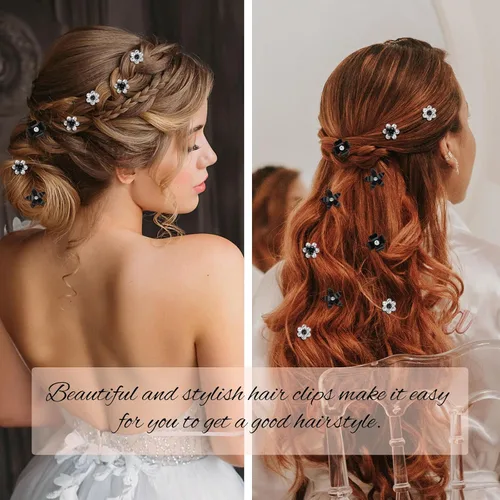 Miniatura 2 de YISSION Mini pinzas para el cabello negras con flores surtidas para mujeres y niñas, 20 pasadores de pelo florales de cristal, accesorios elegantes