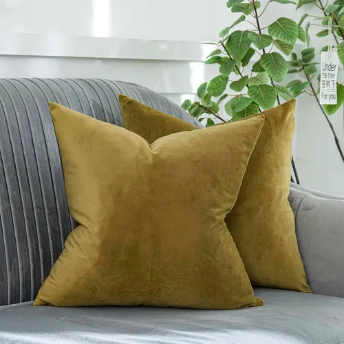 Miniatura 37 de Juego de 2 fundas de almohada decorativas de terciopelo de 14 x 14 pulgadas con cremallera, fundas de cojín cuadradas suaves y lisas de lujo