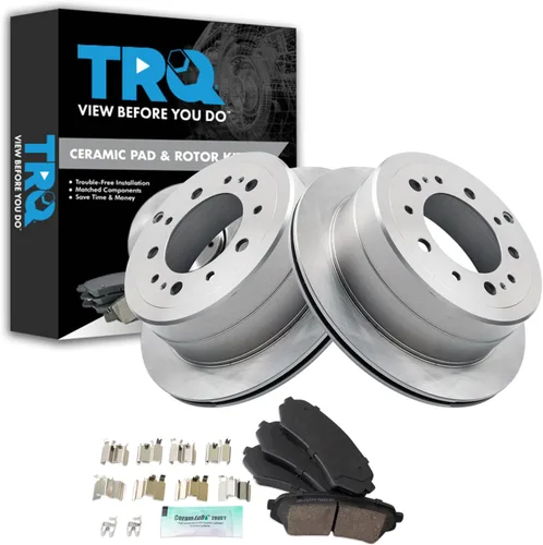 Miniatura 43 de TRQ Kit de rotor de freno trasero y pastillas de cerámica Posi premium compatible con camioneta Chevy GMC