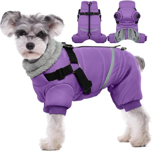 Miniatura 9 de BRKURLEG Abrigo Negro para Perro con Arnés, Chaqueta de Invierno para Perro, Mono para Perros Chaquetas Corporales Cálidas, Abrigos de Invierno