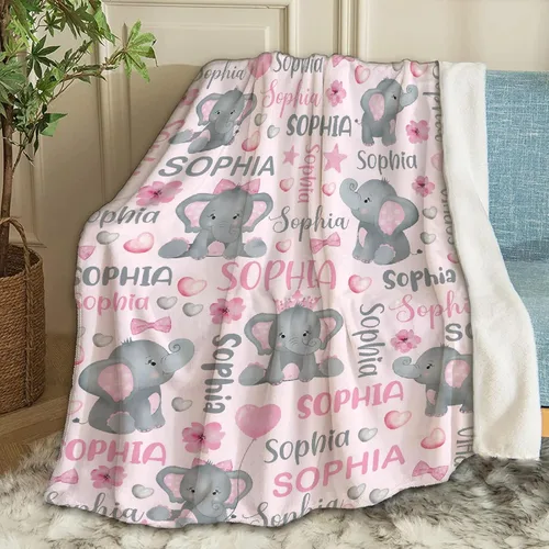 Miniatura 42 de Manta de bebé personalizada con nombre, manta personalizada con nombre de elefante, regalos para recién nacidos, mantas súper suaves para cama