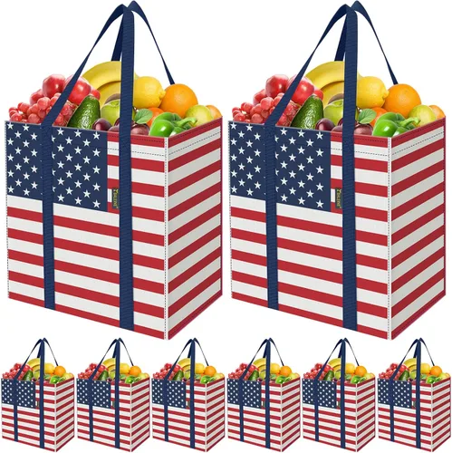 Miniatura 29 de BALEINE 2 PK Grocery Bags Reusable Shopping Bags with Reinforced Bottom, Heavy Duty Foldable Tote Bags (Antique Folidage)