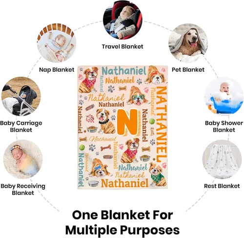 Miniatura 8 de Manta preescolar personalizada de bulldog para bebés, niños y niñas, sábanas de franela personalizadas súper suaves y ligeras, decoración para cuna