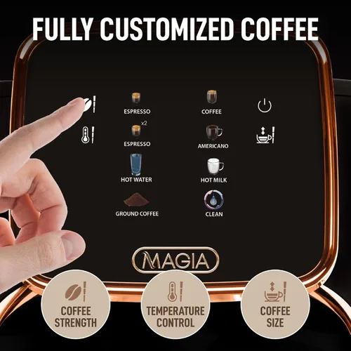 Miniatura 4 de Zulay Kitchen Magia - Máquina automática de café expreso, clásica, cobre negro, cafetera súper automática con molinillo integrado, varita de vapor