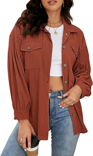 Miniatura 3 de Plus Size Corduroy Jacket for Women Casual Long Sleeve Button Down Shacket Jacket