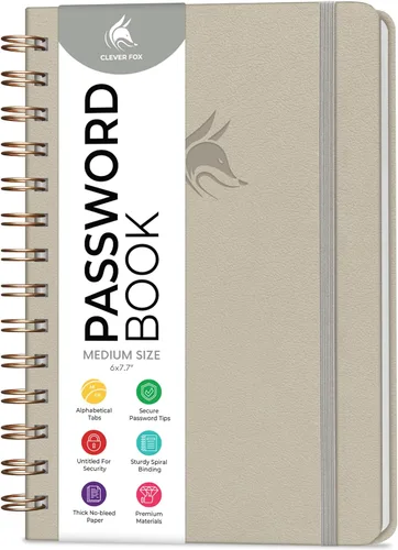 Miniatura 20 de Clever Fox Libro de Contraseñas en Espiral – Organizador de Direcciones de Internet y Contraseñas con Pestañas Alfabéticas Laminadas – Diario Negro