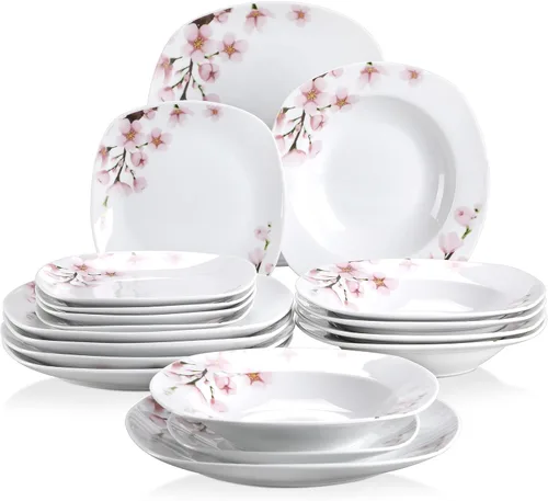 Miniatura 23 de VEWEET, Serie Fiona - Juego de vajilla de 30 piezas para 6 personas, blancos con rayas negras y grises, vajilla de porcelana de platos de postre