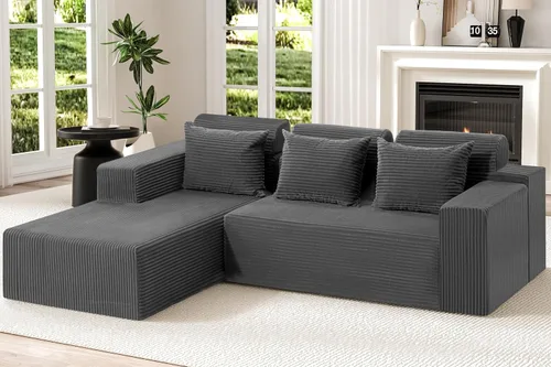 Miniatura 11 de Homguava Sofás modulares seccionales para sala de estar, sofá nube de 101 pulgadas con diván en forma de L, cómodo sofá de sala de estar con asiento