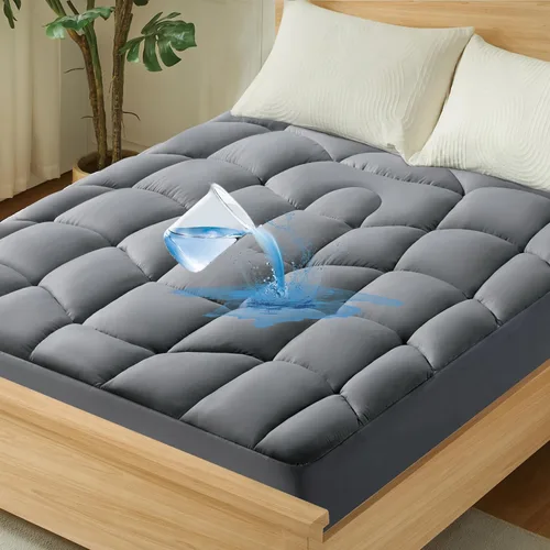 Miniatura 13 de Unikome Protector de colchón King impermeable, acolchado ergonómico para aliviar el dolor de espalda, funda de cama transpirable con bolsillo 2-Gris