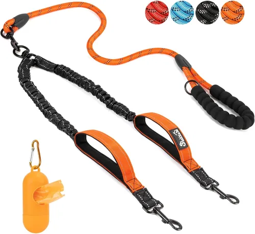 Miniatura 13 de SlowTon Correa doble para dos perros – Correa para perro sin enredos, correa giratoria de 360° reflectante doble para perro con dos asas acolchadas