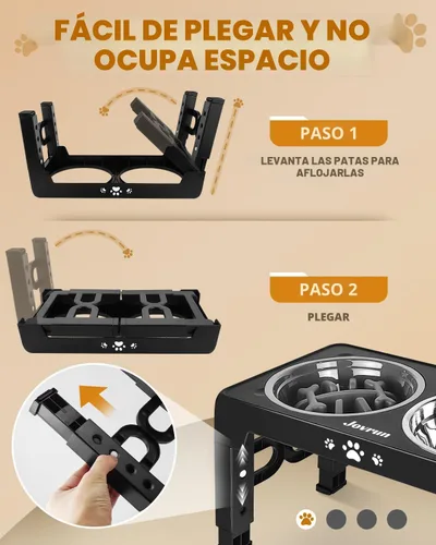 Miniatura 6 de Jovrun Cuencos Elevados para Perros, Comedero para Perros con Platos de Acero Inoxidable y Cuenco de Alimentación Lenta, Soporte Elevado Ajustable