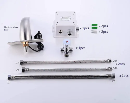 Miniatura 6 de Grifo automático de baño sin contacto, sensor de movimiento activado manos libres cepillo mezclador sensor de níquel con placa de cubierta..