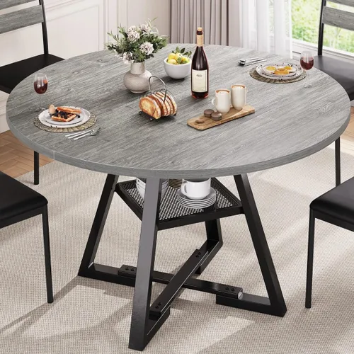 Miniatura 13 de Jocoevol Mesa de comedor redonda para 4, mesa de pedestal circular de cocina, comedor, mesa de pedestal, muebles de cocina y comedor de madera que