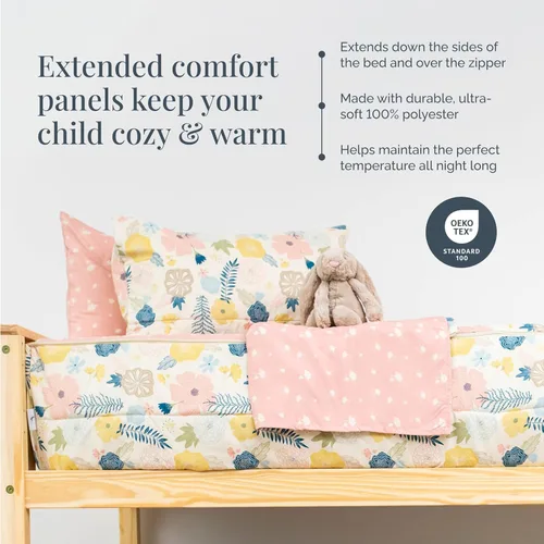 Miniatura 5 de Beddy's Flower Blossoms - Ropa de cama duradera con cremallera para niños - Cama en una bolsa - Sábanas y edredón florales rosas - Incluye funda