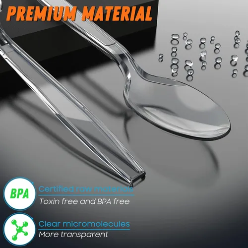Miniatura 2 de Dipoo 6.8" Cucharas de plástico transparente resistentes con resistencia al calor y libres de BPA, cubiertos de plástico sólidos y duraderos