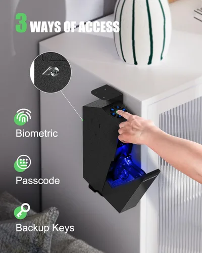 Miniatura 4 de HOLEWOR - Caja de seguridad para armas, pistola biométrica con acceso rápido por huella digital, caja fuerte para armas de fuego con montaje único