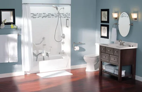 Miniatura 5 de Moen LR2350DBN Home Care - Barra de seguridad para baño de 24 pulgadas con toallero, níquel cepillado