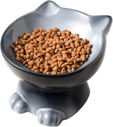 Miniatura 20 de Nihow Cuencos Elevados Inclinados para Gatos: Cuenco Elevado de Cerámica de 5 Pulgadas para Comida de Gato para Proteger la Columna Vertebral