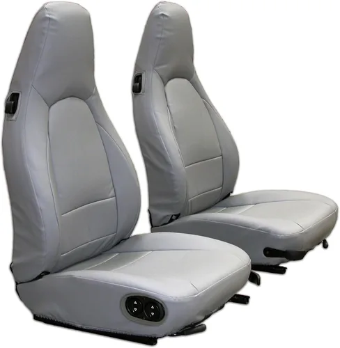 Miniatura 9 de Iggee Fundas de asiento delantero de piel sintética negra y gris diseñadas para Porsche 911 928 944 968 1985-1998 Negro/Gris