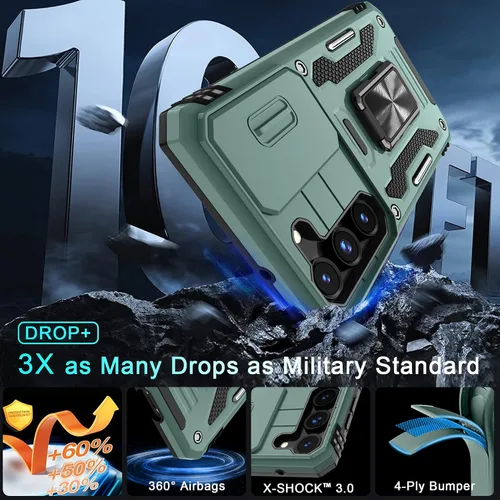 Miniatura 4 de DEERLAMN Funda para Samsung Galaxy S23 con Cubierta Deslizante para Cámara + Protector de Pantalla (2 Paquetes), Soporte de Anillo Giratorio
