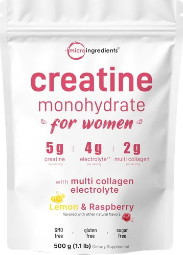 Micro Ingredients Creatina + electrolitos + colágeno múltiple para mujer | Complejo de polvo de monohidrato de creatina micronizada de 5,000 mg |
