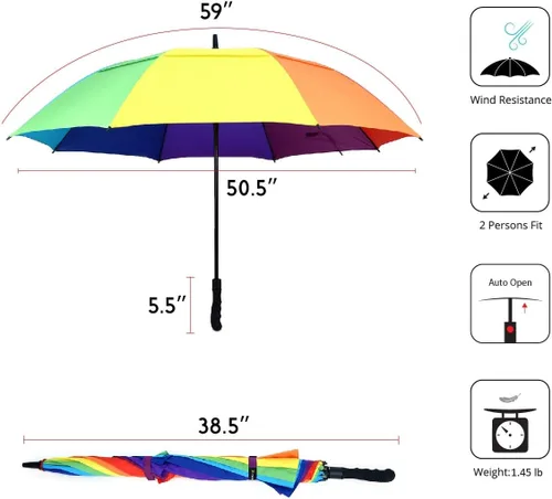 Miniatura 3 de Doble dosel ventilado a prueba de viento plegable portátil de viaje multicolor paraguas - arco iris