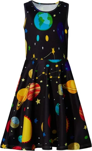 Miniatura 2 de uideazone Vestido sin mangas para niñas, cuello redondo, estampado floral, vestido casual para fiesta en casa, playa, 4-12 años