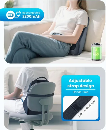 Miniatura 6 de COMFIER Masajeador Shiatsu inalámbrico de cuello y espalda con rodillo 3D de calor y 8 nodos de amasamiento profundo, masajeador portátil